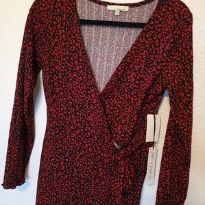 Faux wrap long sleeve knit dress